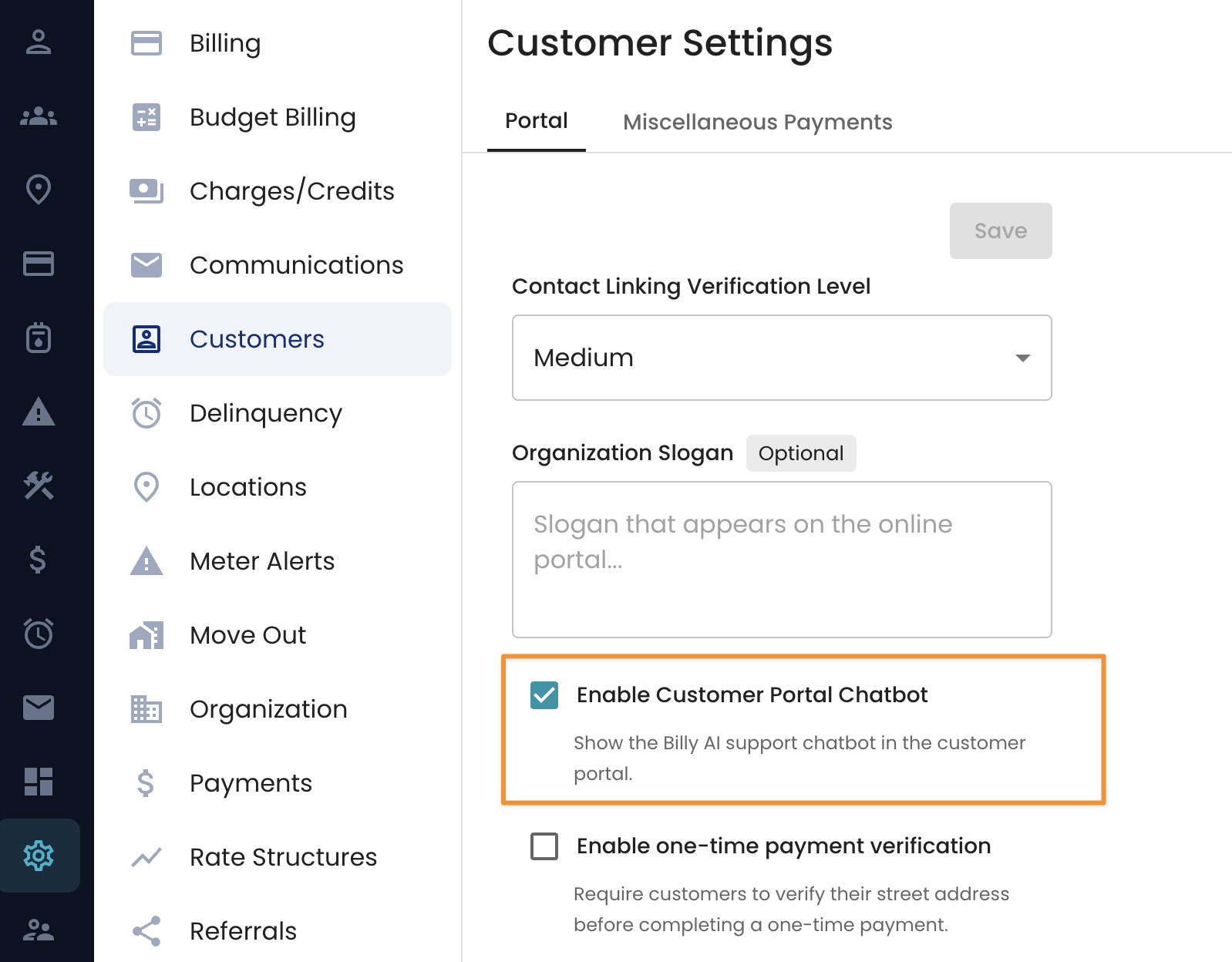 Control the customer portal chatbot from Settings